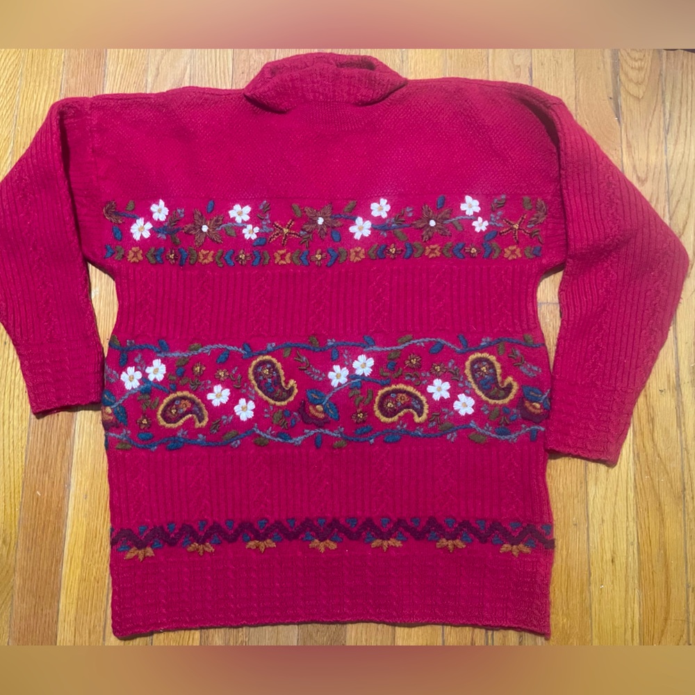 Laura Ashley Deep Pink Floral Paisley Knit Cardigan
